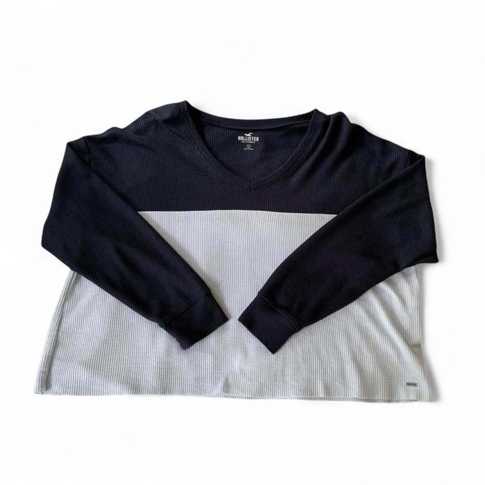 Hollister Blue Oversized Long Sleeve Waffle Knit Top